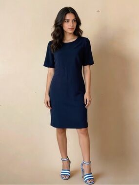 MARIO SERRANI | Navy Blue Ribbed Bodycon Dress Sz S